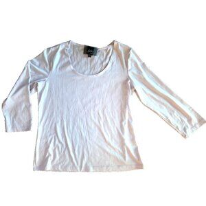 Size Small White Slinky Brand Knit Top 3/4 Sleeve Scoop Neck Stretchy
